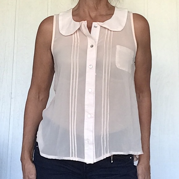 FREE PEOPLE SLEEVELESS PETER PAN COLLAR BUTTON DOWN SHIRT SIZE SMALL - Picture 4 of 11